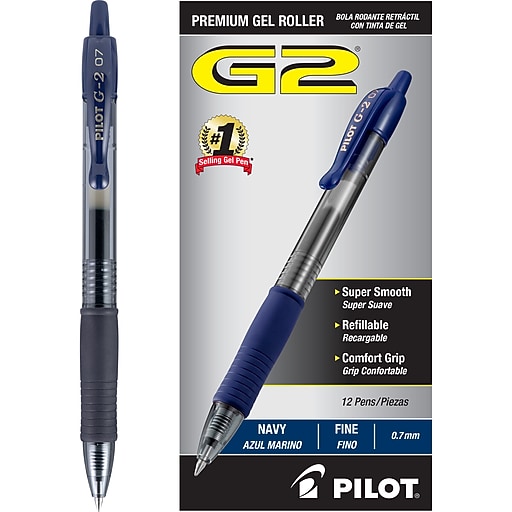 Pilot G2 Retractable Gel Pens, Fine Point, Navy Ink, Dozen (31187