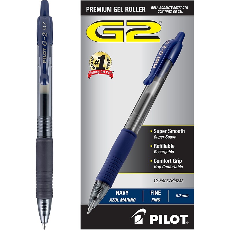 Pilot G2 Retractable Gel Pens, Fine Point, 0.7mm, Navy Ink, Dozen (31187) image 1