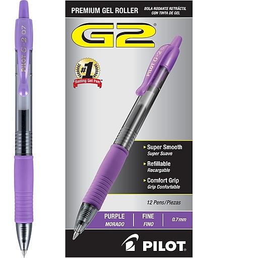 Pilot G2 Retractable Gel Pens, Fine Point, Purple Ink, Dozen (31029)