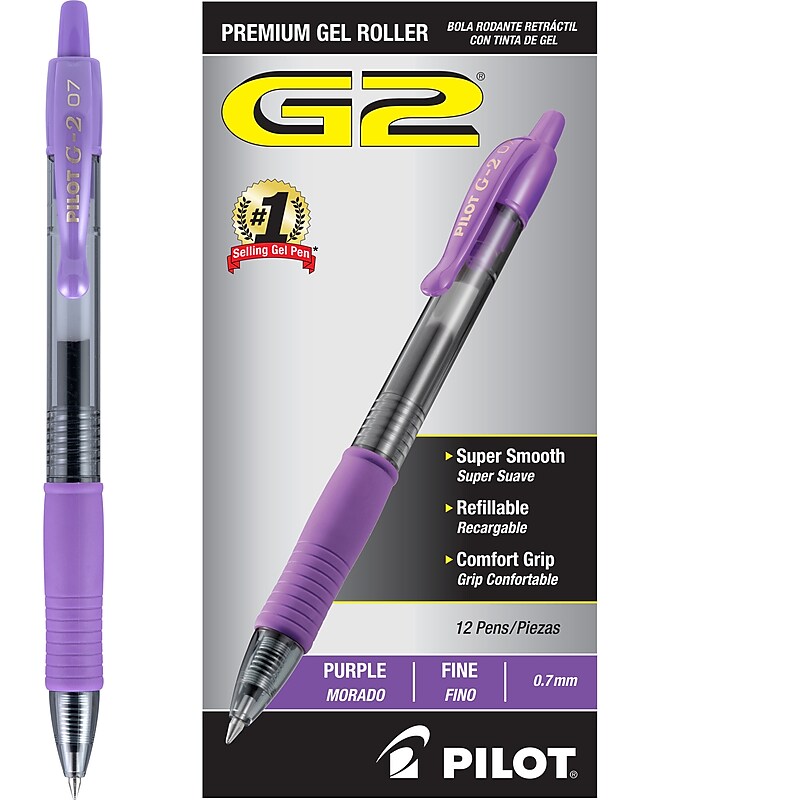 Pilot G2 Retractable Gel Pens, Fine Point, Purple Ink, Dozen (31029) image 1