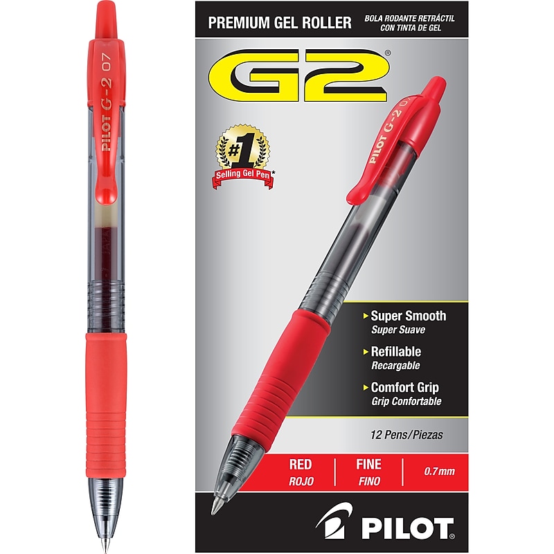 Pilot G2 Retractable Gel Pens, Fine Point, 0.7mm, Red Ink, Dozen (31022) image 1