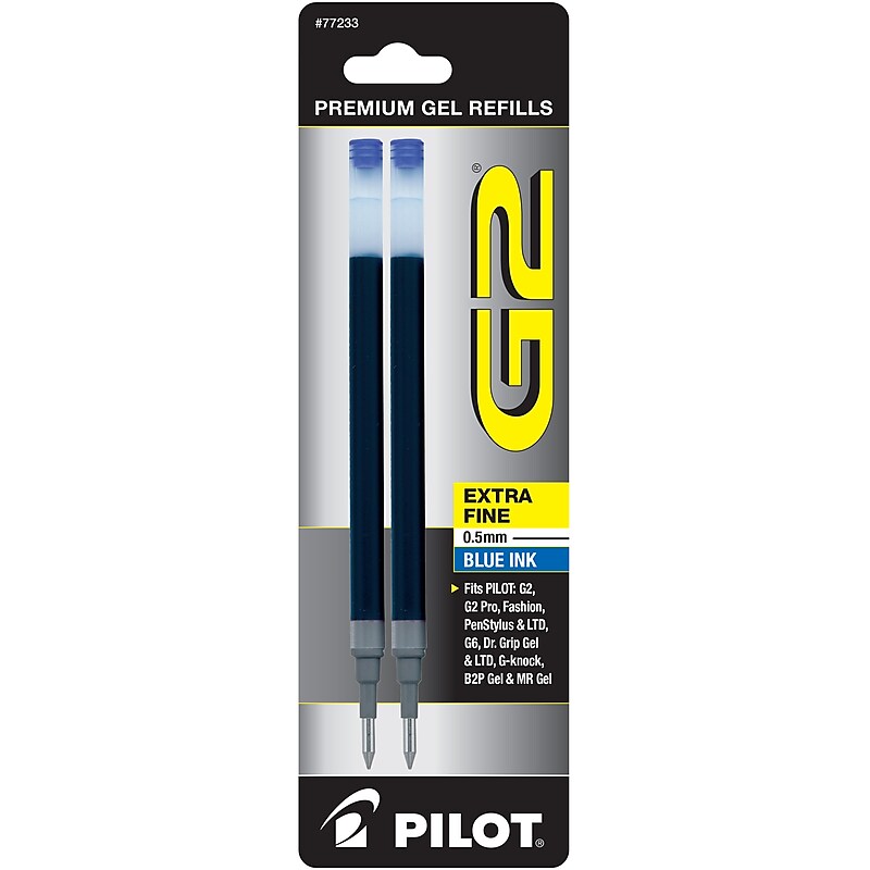 Pilot G2 Gel-Ink Pen Refill, Extra Fine Tip, Blue Ink, 2/Pack (77233) image 1
