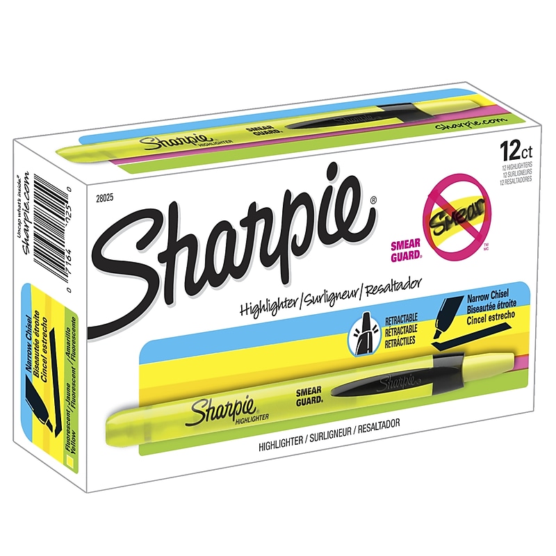 Sharpie Retractable Highlighter, Chisel Tip, Yellow, Dozen (28025) image 1