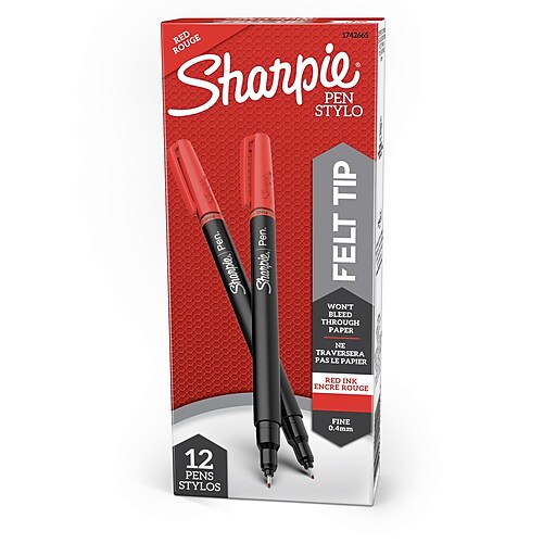 Sharpie Felt Pen, Fine Point, Red Ink, Dozen (1742665) | Staples