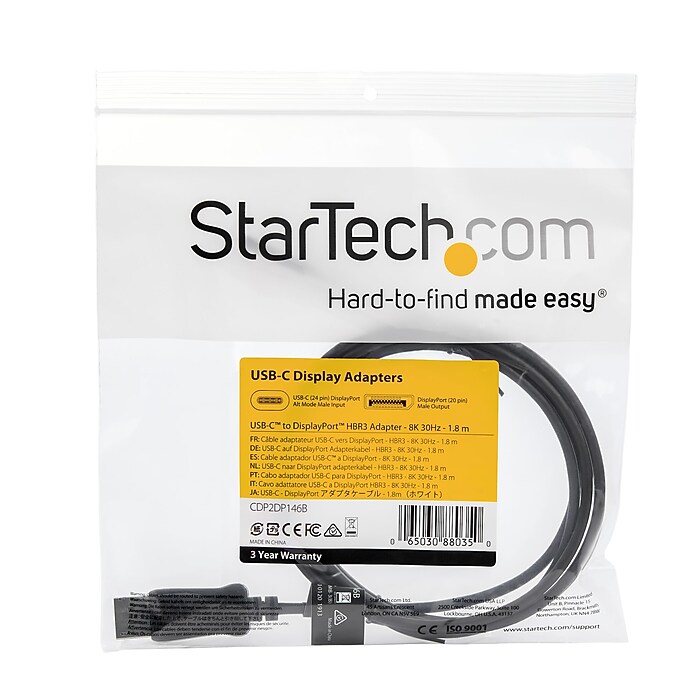 6ft USB-C To DisplayPort Cable - USB 3.1 Type C To DP Adapter Cable For Monitors
