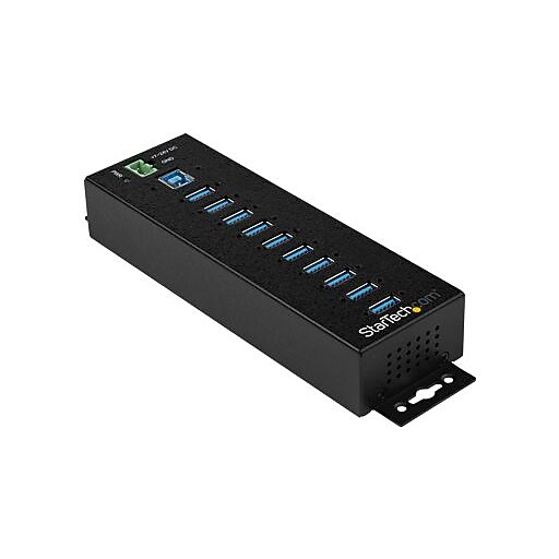 10 Port USB Hub w/ Power Adapter Metal Industrial USB 3.0 Data Hub Din Rail, Wall & Desk