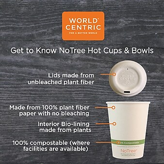 World Centric No Tree Paper Bowls, 4.4" dia x 3", 16 oz, Natural, 500/Carton