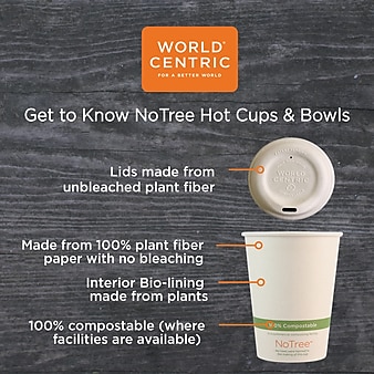 World Centric No Tree Paper Bowls, 4.4" dia x 3", 16 oz, Natural, 500/Carton