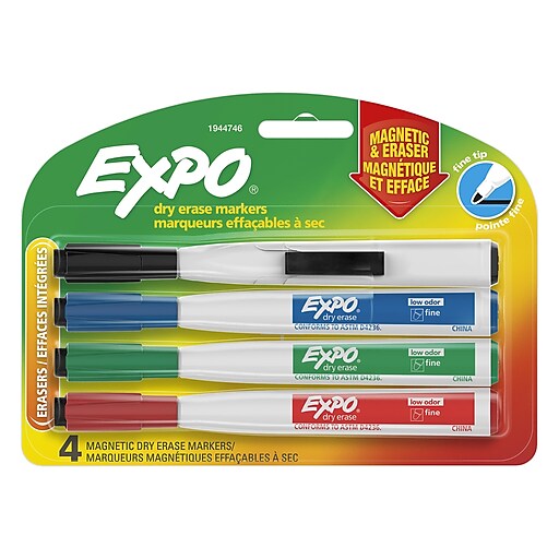 Magnetic Fine-Point Dry Erase Markers 3 Pack Red Blue Black Low Odor Non Toxic 