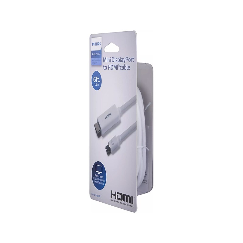 Philips 6' Mini DisplayPort to HDMI Audio/Video Cable, Male to Male, White (SWV2442N/27) image 1