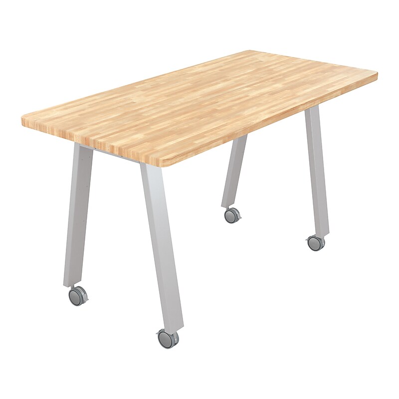 MooreCo Compass Makerspace 72" Table with Butcher Block, Beige/Platinum (91696-D-BUTCHER) image 1