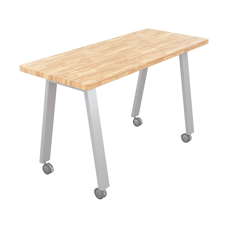 MooreCo Compass Makerspace 72" Table with Butcher Block, Beige/Platinum (91696-B-BUTCHER) image 1