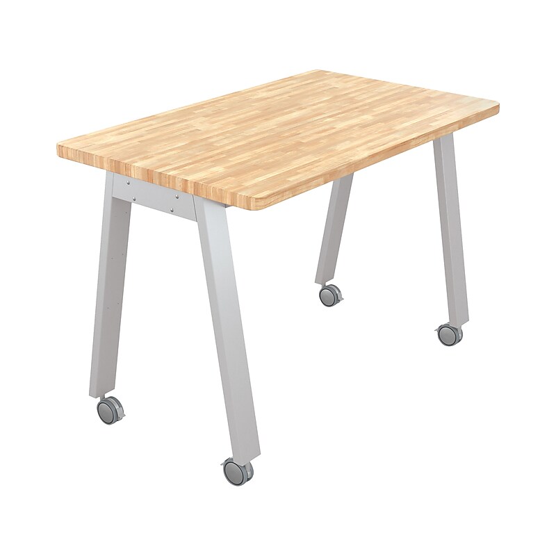 MooreCo Compass Makerspace 60" Table with Butcher Block, Beige/Platinum (91696-C-BUTCHER) image 1