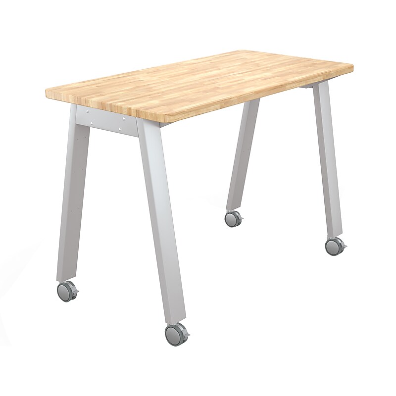 MooreCo Compass Makerspace 60" Table with Butcher Block, Beige/Platinum (91696-A-BUTCHER) image 1