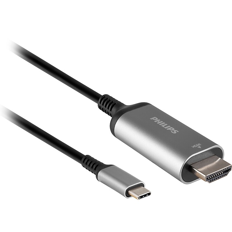 Philips Elite SWV9120C/27 6' USB-C to HDMI Adapter Cable, M/M, Black/Silver image 1