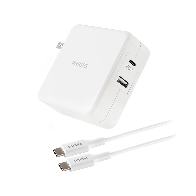 Philips Dual-Port USB Type-A/C Universal Wall Charger with Power Delivery, White (DLP6111C/37) image 1