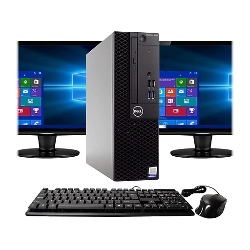 Dell OptiPlex 3050 Refurbished Desktop Computer with two 24" Monitors