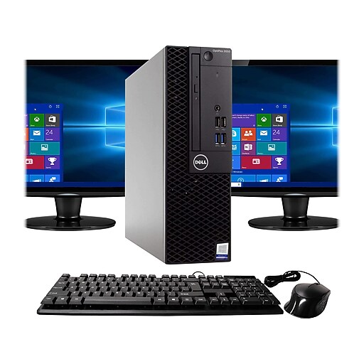 Dell OptiPlex 3050 Refurbished Desktop Computer with two 24" Monitors