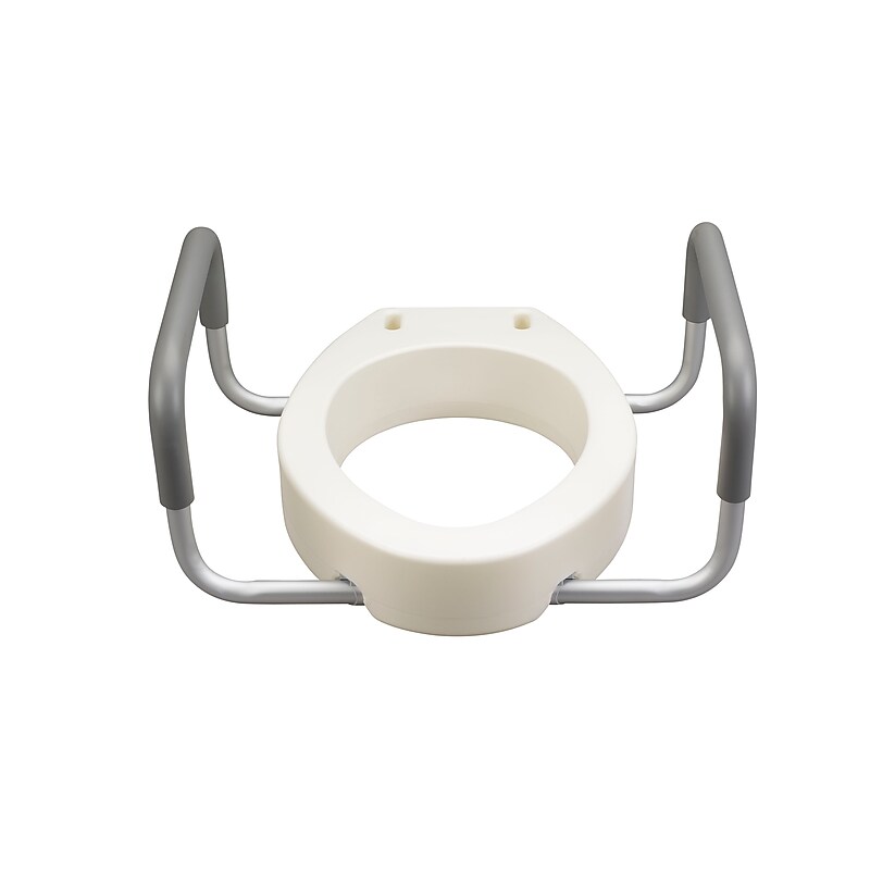 Drive Medical Premium Elongated Raised Toilet Seat with Arms, 8"H, White (12403 image 1