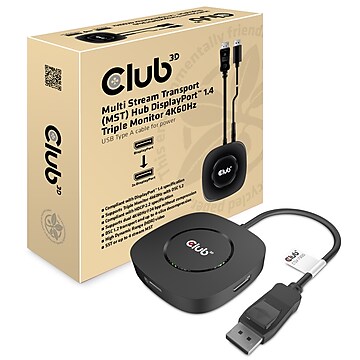 Club3D Multi Stream Trasport (MST) Hub DisplayPort 1.4 to 3x DisplayPort MST Hub, Male/3x Female (CSV-7300)