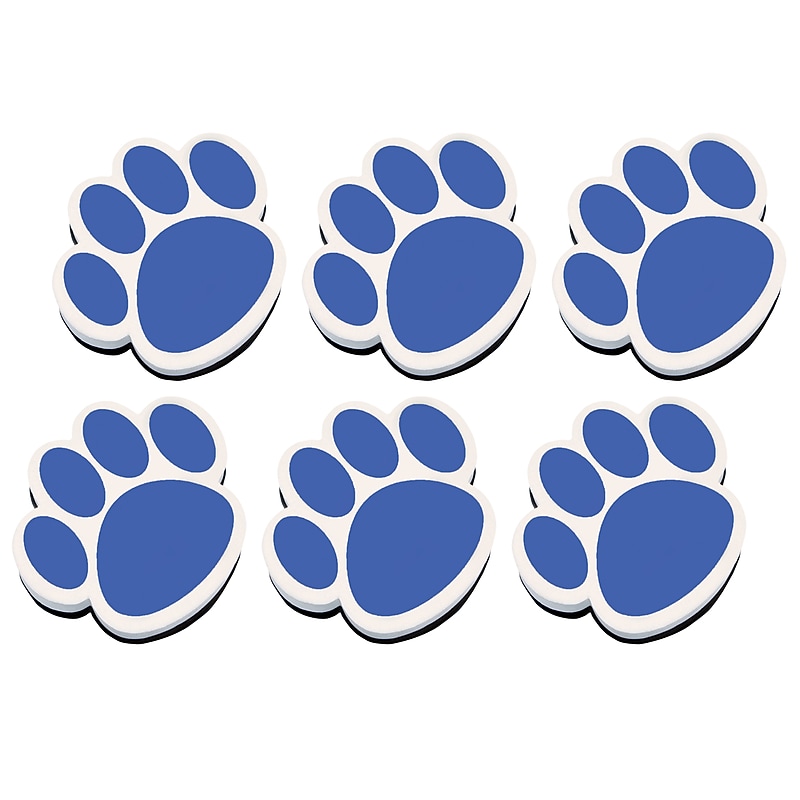 Ashley Dry Erase Magnetic Whiteboard Eraser, Blue Paw, Pack of 6 (ASH10002-6) image 1