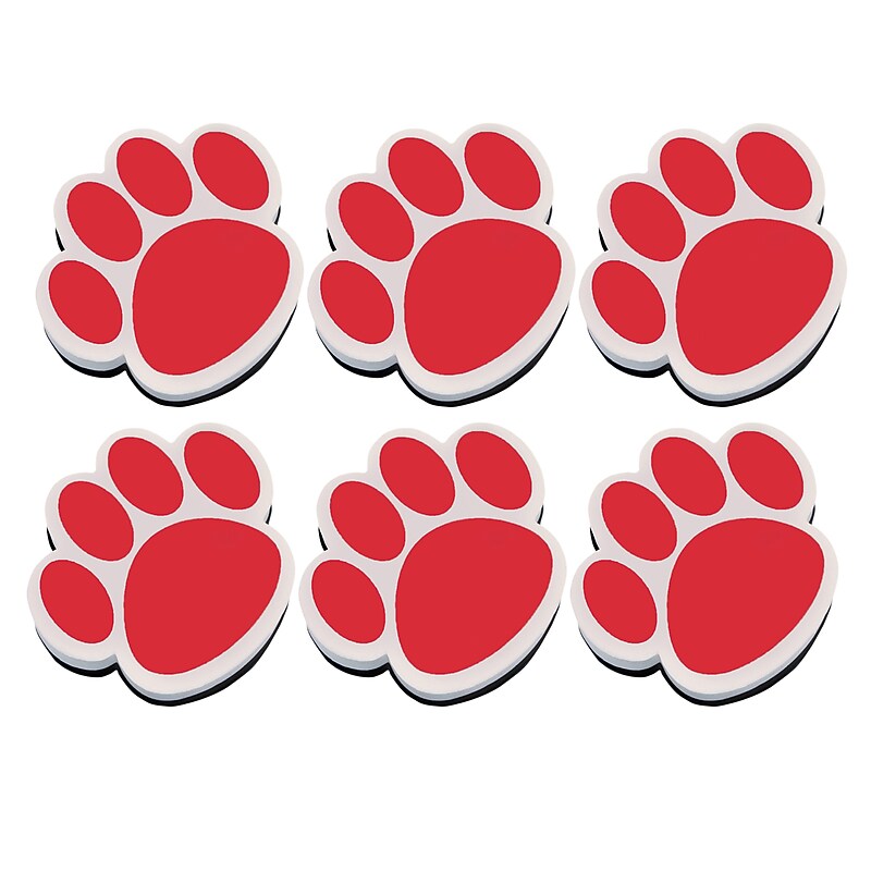 Ashley Dry Erase Magnetic Whiteboard Eraser, Red Paw, Pack of 6 (ASH10003-6) image 1