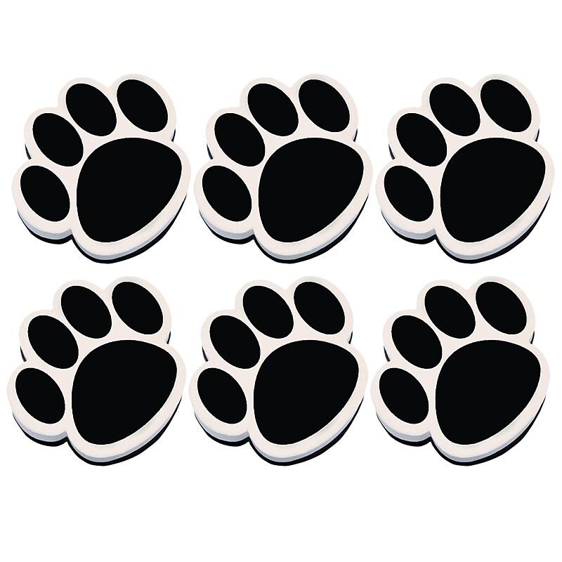Ashley Dry Erase Magnetic Whiteboard Eraser, Black Paw, Pack of 6 (ASH10017-6) image 1
