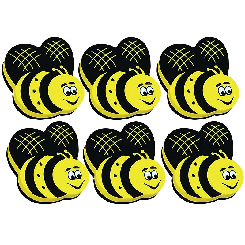 Ashley Dry Erase Magnetic Whiteboard Eraser, Bee, Pack of 6 (ASH10019-6) image 1