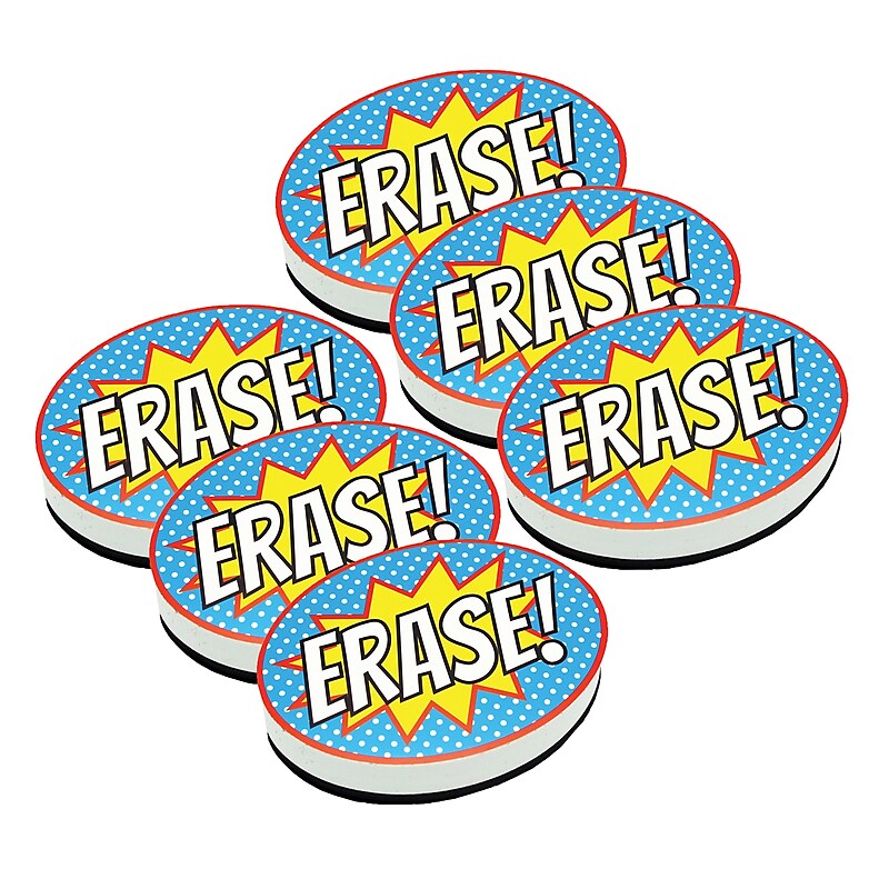 Ashley Productions Magnetic Whiteboard Eraser, Superhero Erase!, Pack of 6 (ASH10051-6) image 1