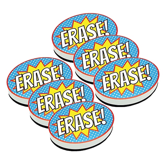Ashley Productions Magnetic Whiteboard Eraser, Superhero Erase!, Pack of 6 (ASH10051-6)