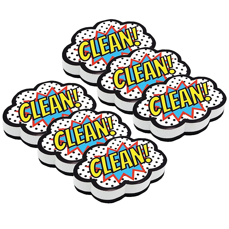 Ashley Productions Magnetic Whiteboard Eraser, Superhero Clean!, Pack of 6 (ASH10053-6) image 1