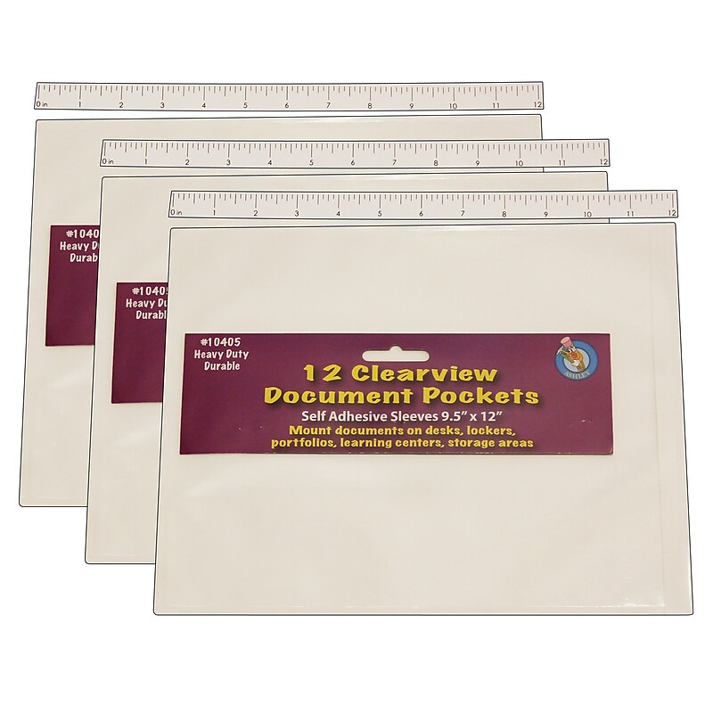 Ashley Heavy Duty Self-Adhesive Sheet Protector, 9" x 12", Clear, 12 Per Pack, 3 Packs (ASH10405-3) image 1