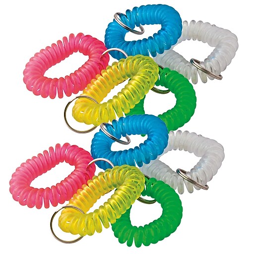 Baumgartens Plastic Wrist Coil Key Chain, Assorted Colors, Pack of 10