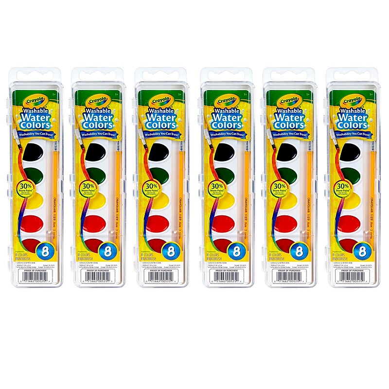 Crayola Semi-Moist Washable Watercolor Set, 8 Colors Per Set, 6 Sets (BIN525-6) image 1