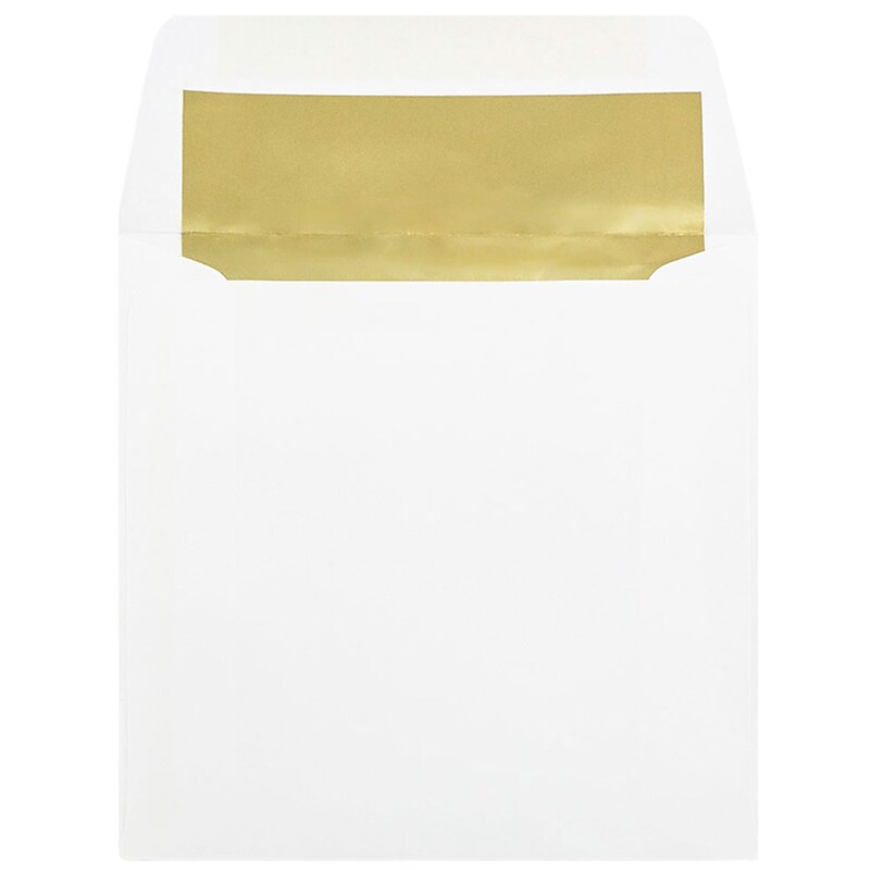 JAM Paper 6 x 6 Square Foil Lined Invitation Envelopes, White with Gold Foil, 50/Pack (3244689i) image 1