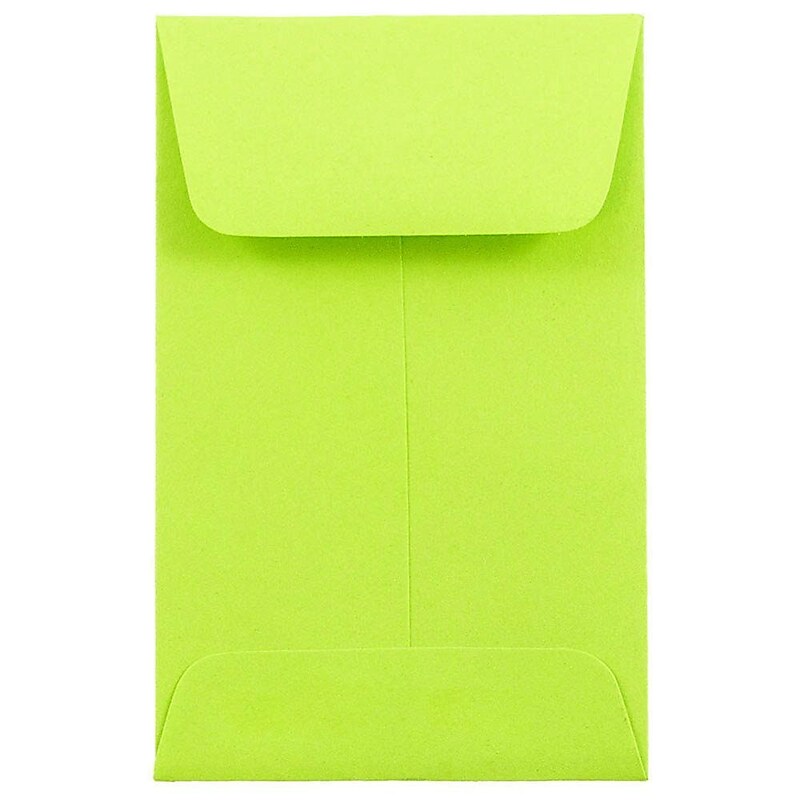 JAM Paper #1 Coin Business Colored Envelopes, 2.25 x 3.5, Ultra Lime Green, 100/Pack (352827826F) image 1