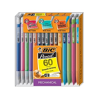 BIC Mechanical Pencils, Assorted Sizes, #2 Lead, 60/Pack (WX7TG026-BLK)