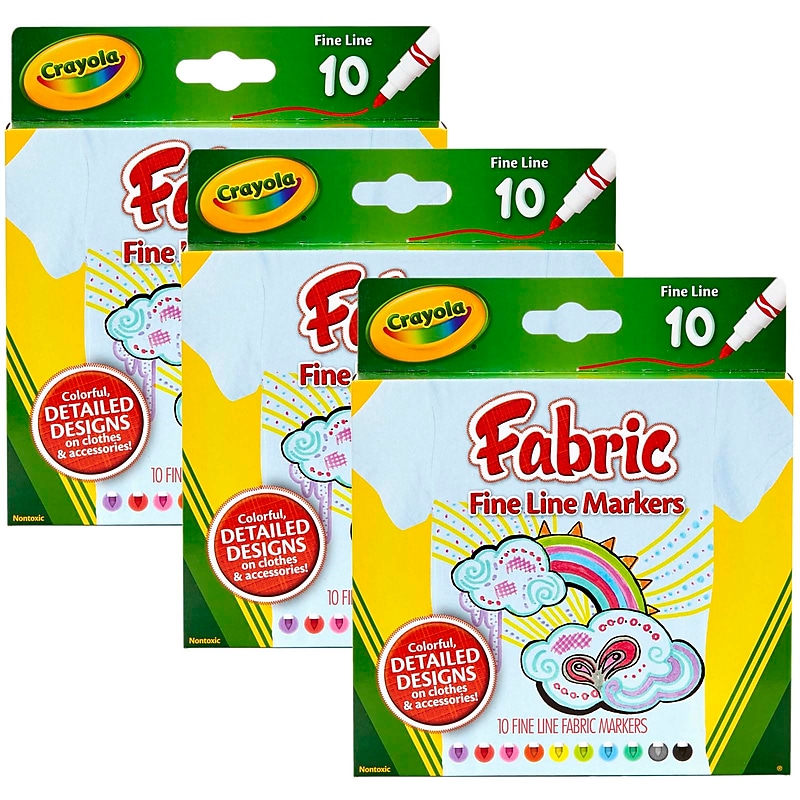 Crayola Fine Line Fabric Markers, Assorted, 10/Box, 3 Boxes (BIN588626-3) image 1