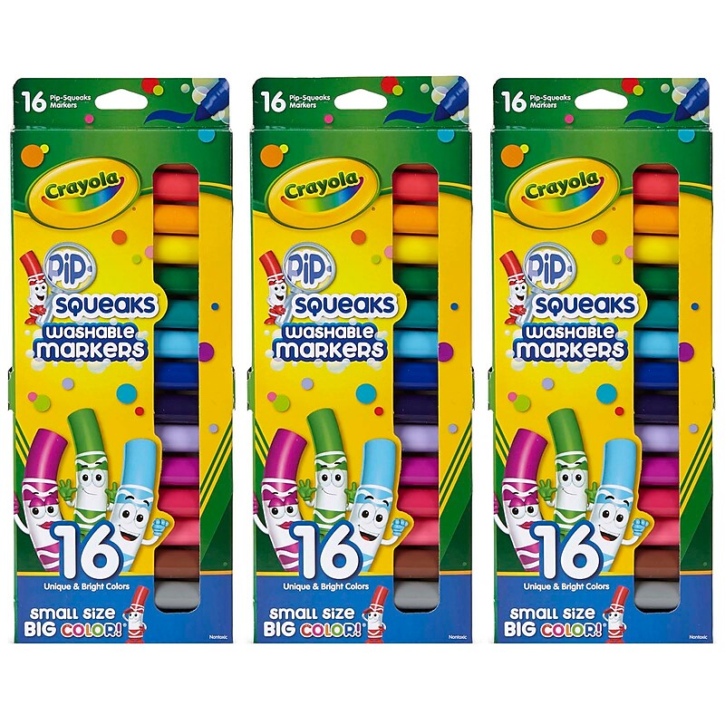 Crayola Pip Squeaks Washable Markers, Conical Tip, Assorted, 16/Box, 3 Boxes (BIN588703-3) image 1