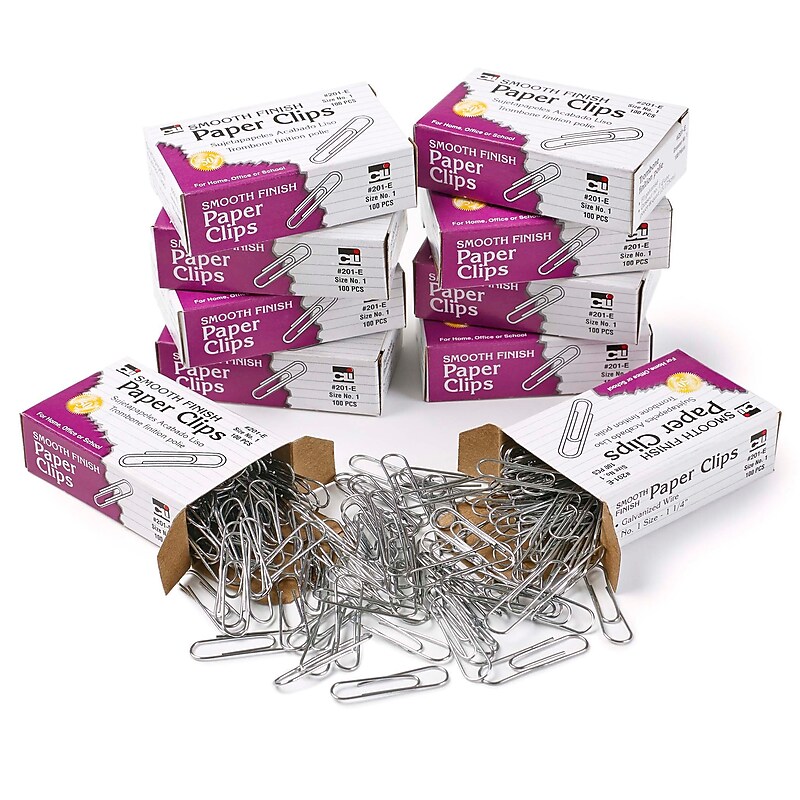 Charles Leonard Standard Paper Clips, Silver, 1000 Clips/Pack, 10/Bundle(CHL201E-10) image 1