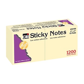 Charles Leonard 3" x 3", Yellow, 100 Sheets/Pad, 12 Pads/Pack, 3 Packs (CHL33100-3)