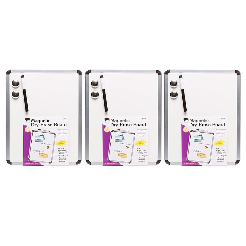 Charles Leonard Magnetic Plastic  Dry-Erase Whiteboard, Aluminum Framed, 11" x 14", Pack of 3 (CHL35314-3) image 1