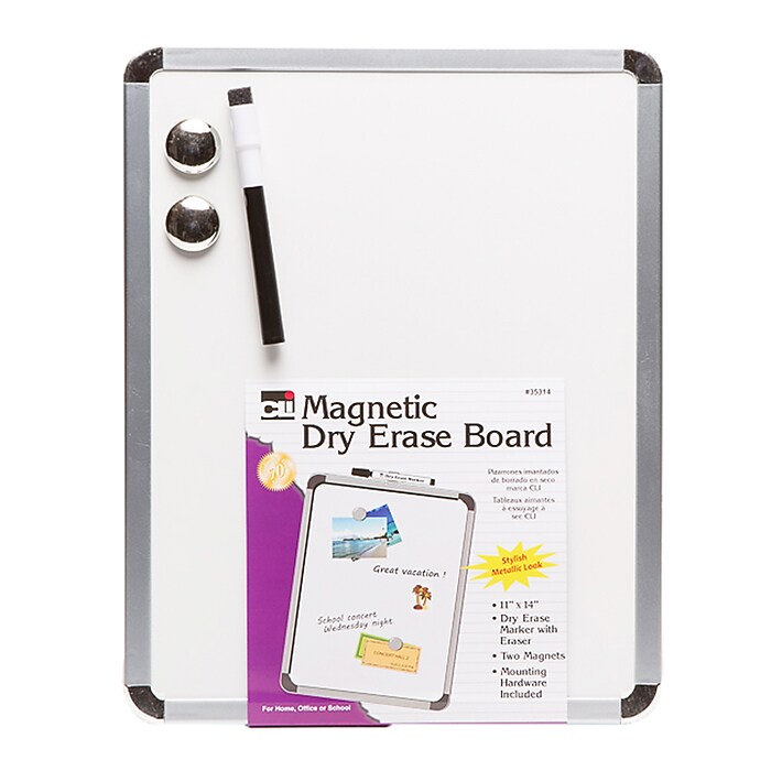 Charles Leonard Magnetic Plastic Dry-Erase Whiteboard, Aluminum