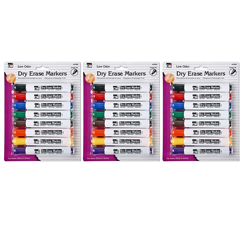 CLI Dry Erase Markers, Chisel Tip, Assorted, 8/Pack, 3 Packs (CHL47828-3) image 1