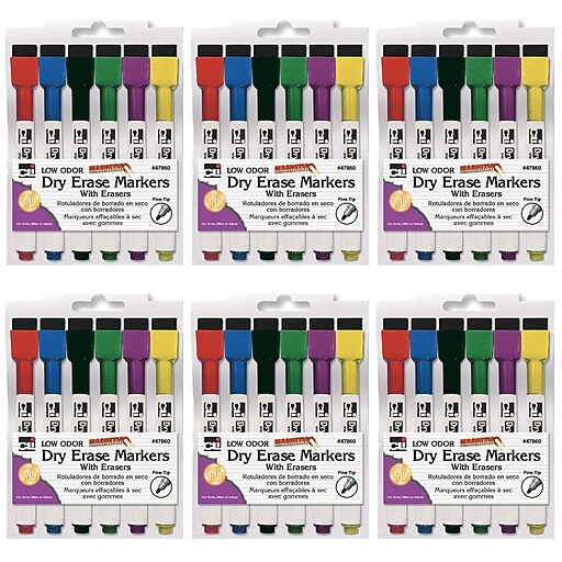 Charles Leonard Dry Erase Markers with Erasers, Fine Tip