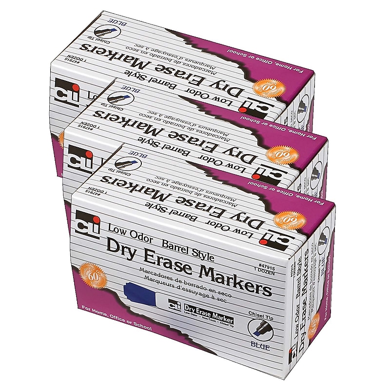 CLI Dry Erase Markers, Chisel Tip, Blue, 12/Pack (CHL47915-3) image 1