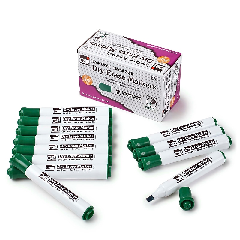 CLI Dry Erase Markers, Chisel Tip, Green, 12/Pack, 3 Packs (CHL47925-3) image 1