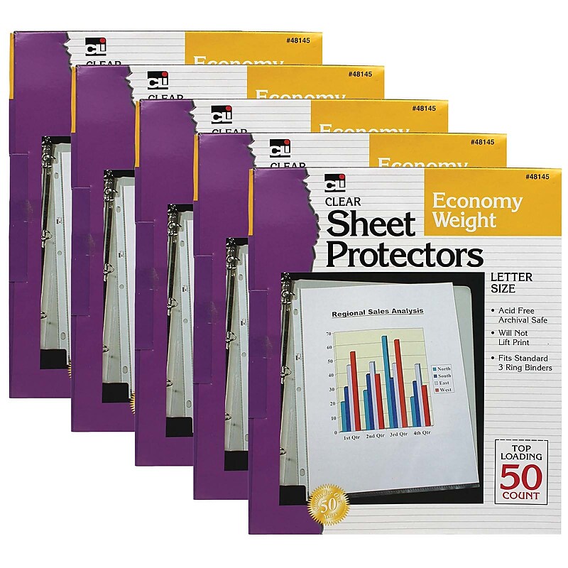 CLI Economy Sheet Protector, 8.5" x 11", Clear, 50/Box, 5 Boxes (CHL48145-5) image 1