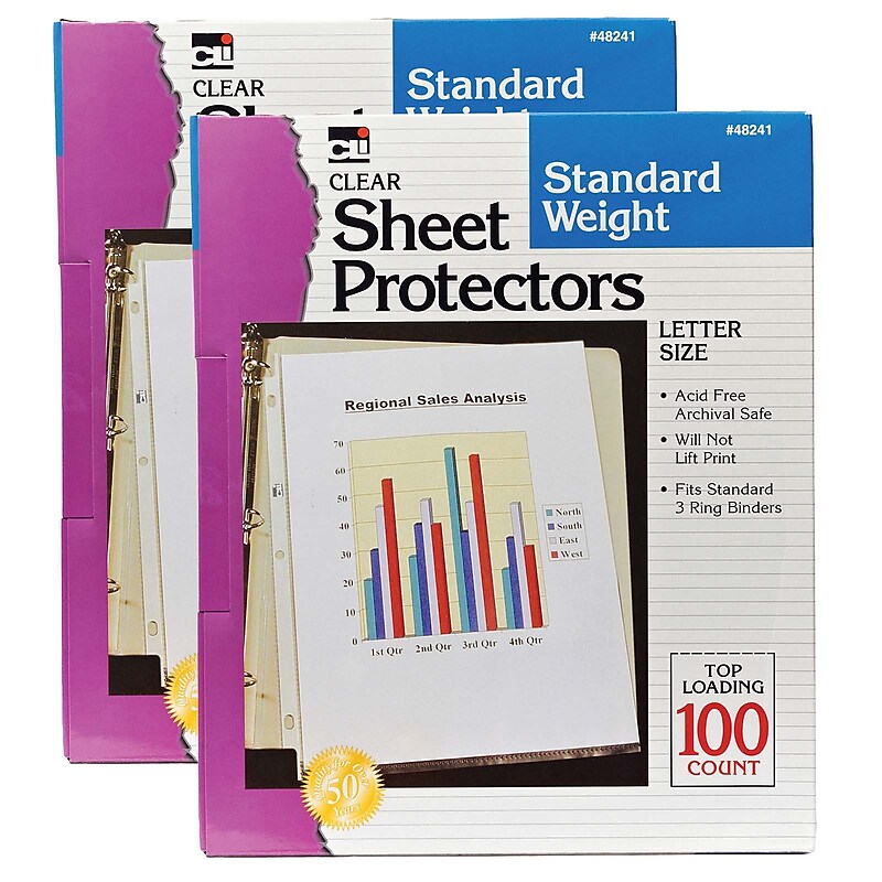 CLI Standard Sheet Protector, 8.5" x 11", Clear, 100/Box, 2 Boxes (CHL48241-2) image 1