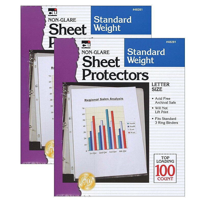 CLI Non-Glare Standard Sheet Protector, 8.5" x 11", Clear, 100/Box, 2 Boxes (CHL48281-2) image 1
